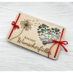 Geldgeschenk aus Holz Kleiner Wunscherfüller Geldgeschenk Pusteblume Geldkarte aus Holz