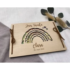 Geldgeschenk aus Holz mit Regenbogen , personalisiertes Geldgeschenk zur Taufe, Taufgeschenk, Geschenk Taufpaten