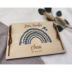 Geldgeschenk aus Holz mit Regenbogen , personalisiertes Geldgeschenk zur Taufe, Taufgeschenk, Geschenk Taufpaten