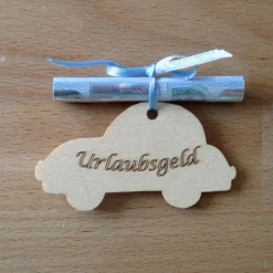 Geldgeschenk Auto "Urlaubsgeld" aus Holz