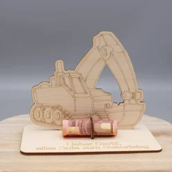 Geldgeschenk Bagger - aus Holz personalisiert