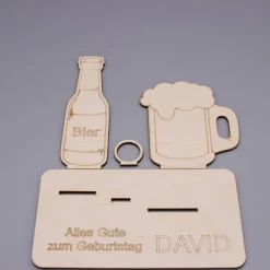 Geldgeschenk Bier - aus Holz personalisiert