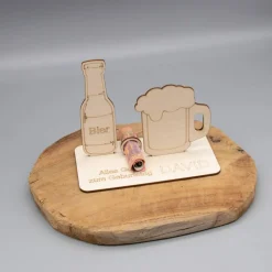 Geldgeschenk Bier - aus Holz personalisiert