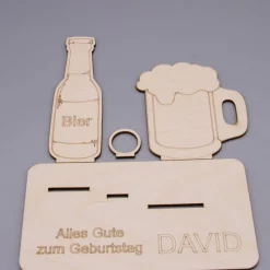 Geldgeschenk Bier - aus Holz personalisiert
