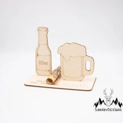 Geldgeschenk Bier - aus Holz personalisiert