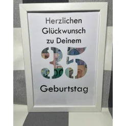 Geldgeschenk Bilderrahmen Geburtstag 35 personalisierbar DIN A4