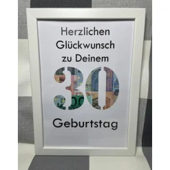 Geldgeschenk Bilderrahmen Geburtstag 30 personalisierbar DIN A4