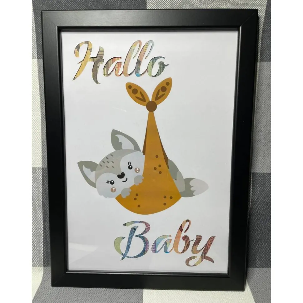 Geldgeschenk Bilderrahmen Geburt Fuchs personalisierbar DIN A4