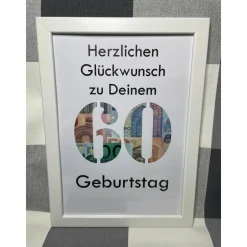 Geldgeschenk Bilderrahmen Geburtstag 60 personalisierbar DIN A4