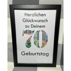 Geldgeschenk Bilderrahmen Geburtstag 70 personalisierbar DIN A4
