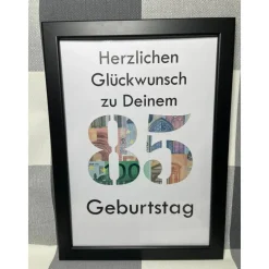 Geldgeschenk Bilderrahmen Geburtstag 85 personalisierbar DIN A4