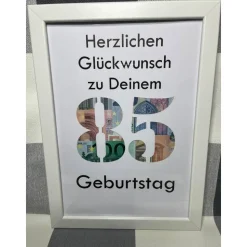 Geldgeschenk Bilderrahmen Geburtstag 85 personalisierbar DIN A4