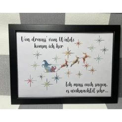 Geldgeschenk Bilderrahmen Weihnachten Schlitten personalisierbar DIN A4