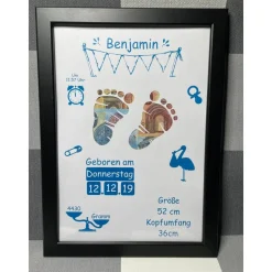 Geldgeschenk Bilderrahmen Geburt Boy personalisierbar DIN A4
