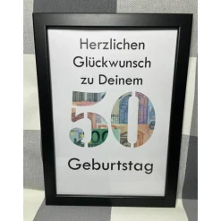 Geldgeschenk Bilderrahmen Geburtstag 50 personalisierbar DIN A4
