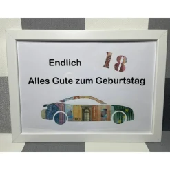 Geldgeschenk Bilderrahmen Geburtstag 18 Auto personalisierbar DIN A4