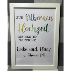 Geldgeschenk Bilderrahmen Silberne Hochzeit personalisierbar DIN A4