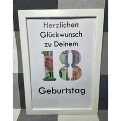 Geldgeschenk Bilderrahmen Geburtstag 18 personalisierbar DIN A4