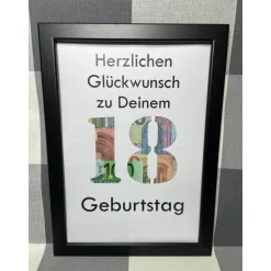Geldgeschenk Bilderrahmen Geburtstag 18 personalisierbar DIN A4