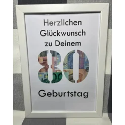 Geldgeschenk Bilderrahmen Geburtstag 80 personalisierbar DIN A4