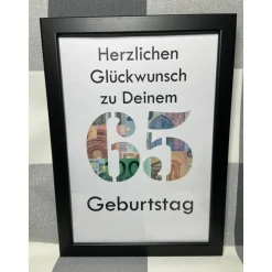 Geldgeschenk Bilderrahmen Geburtstag 65 personalisierbar DIN A4