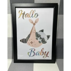 Geldgeschenk Bilderrahmen Geburt Waschbär personalisierbar DIN A4