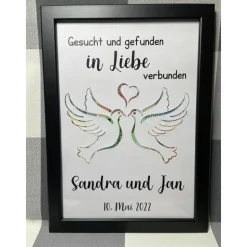 Geldgeschenk Bilderrahmen Hochzeit Taube personalisierbar DIN A4