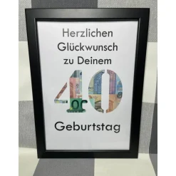 Geldgeschenk Bilderrahmen Geburtstag 40 personalisierbar DIN A4