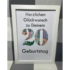 Geldgeschenk Bilderrahmen Geburtstag 20 personalisierbar DIN A4