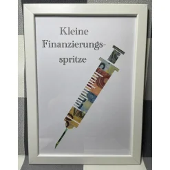 Geldgeschenk Bilderrahmen Finanzierungsspritze personalisierbar DIN A4