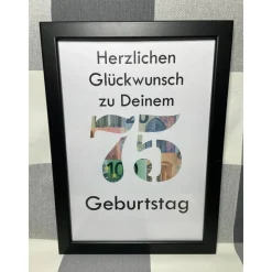 Geldgeschenk Bilderrahmen Geburtstag 75 personalisierbar DIN A4