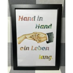 Geldgeschenk Bilderrahmen Hochzeit Hand in Hand personalisierbar DIN A4