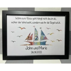 Geldgeschenk Bilderrahmen Hochzeit Schiff personalisierbar DIN A4