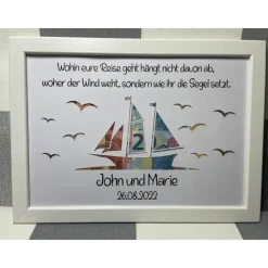 Geldgeschenk Bilderrahmen Hochzeit Schiff personalisierbar DIN A4