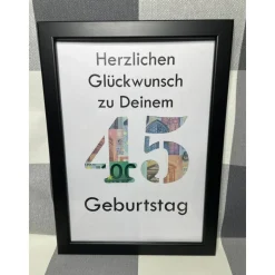 Geldgeschenk Bilderrahmen Geburtstag 45 personalisierbar DIN A4