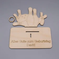 Geldgeschenk Bowling - aus Holz personalisiert