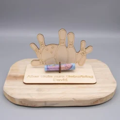 Geldgeschenk Bowling - aus Holz personalisiert