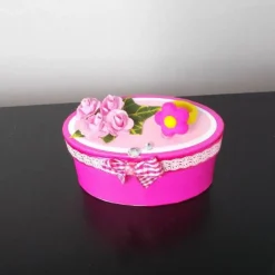 Geldgeschenk Box Geburtstag, oval, pink mit Deko Ring
