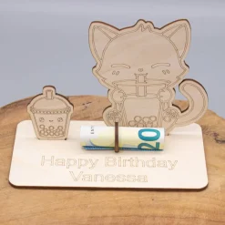 Geldgeschenk Bubble Tea - aus Holz personalisiert