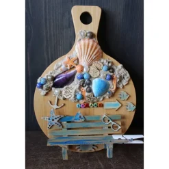 Geldgeschenk Collage PLATZ AM MEER auf einem Bambus-Brett Wanddeko maritimer Geschenkgutschein