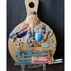 Geldgeschenk Collage PLATZ AM MEER auf einem Bambus-Brett Wanddeko maritimer Geschenkgutschein