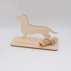 Geldgeschenk Dackel - aus Holz personalisiert