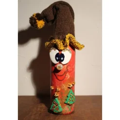 Geldgeschenk Dekofigur ROTWICHTEL Weihnachtswichtel witzige Upcyclingfigur aus Weinflasche, gestrickte Accessoires