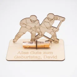 Geldgeschenk Eishockey - aus Holz personalisiert