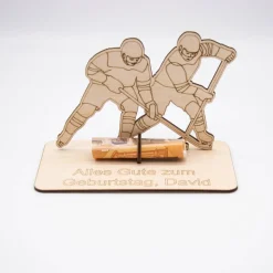 Geldgeschenk Eishockey - aus Holz personalisiert