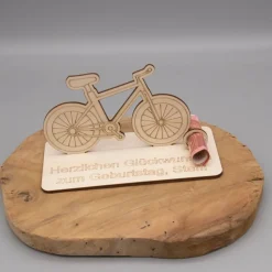 Geldgeschenk Fahrrad - aus Holz personalisiert