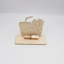 Geldgeschenk Fastfood - aus Holz personalisiert