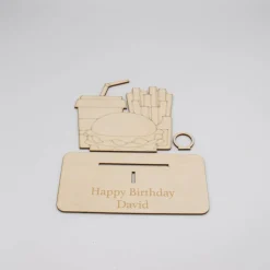 Geldgeschenk Fastfood - aus Holz personalisiert