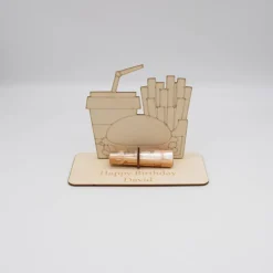 Geldgeschenk Fastfood - aus Holz personalisiert