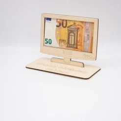 Geldgeschenk Fernseher - aus Holz personalisiert
